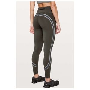 LULULEMON Run Crew High Rise Contour Tight Leggings Pant Dark Olive Nulux 28” 4